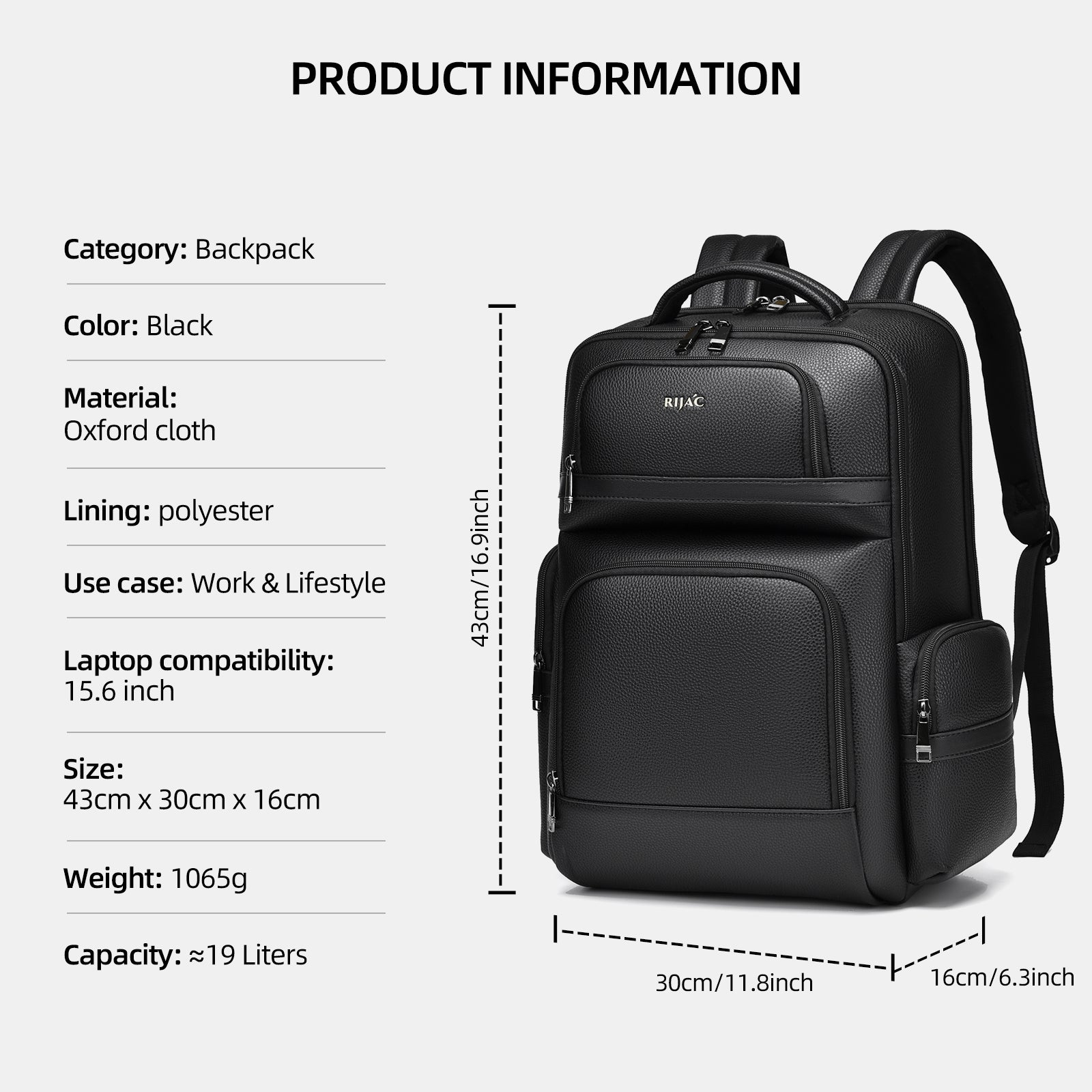 Black Lono Practical Backpack | 30 Litre