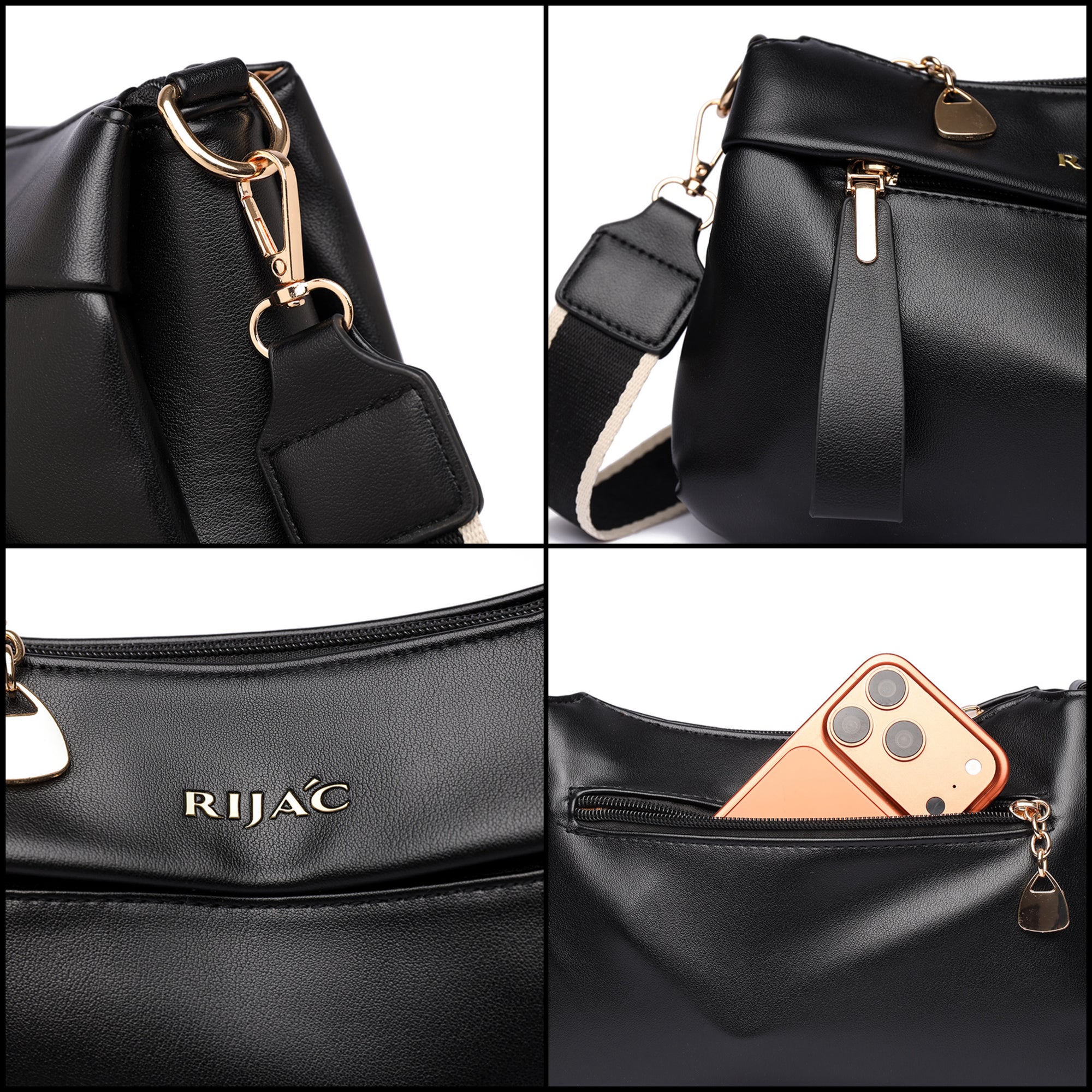 Black Miloa 3 Compartment Sling Bag