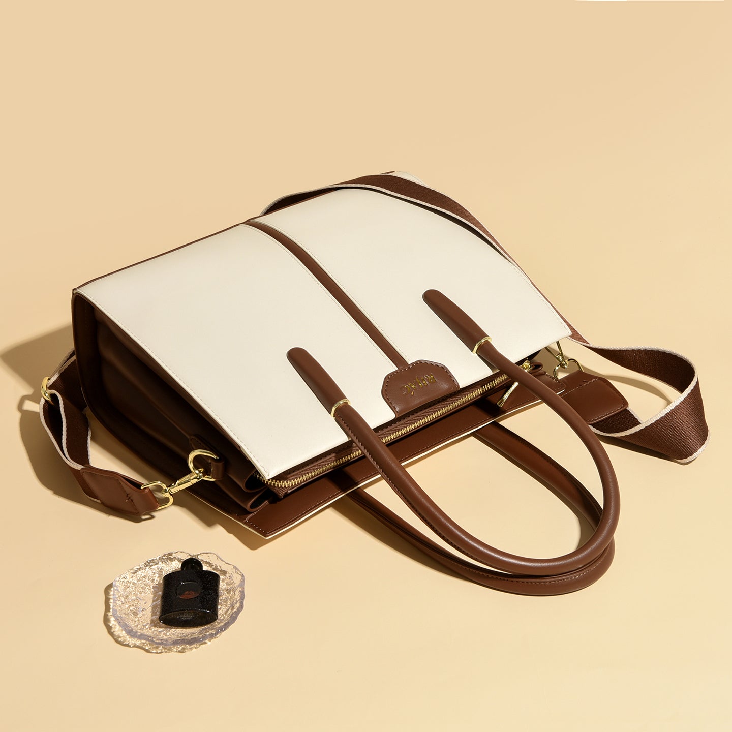 White Cyla 3 Compartment Handbag