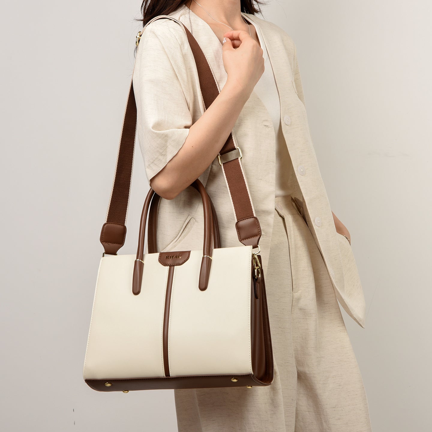 White Cyla 3 Compartment Handbag