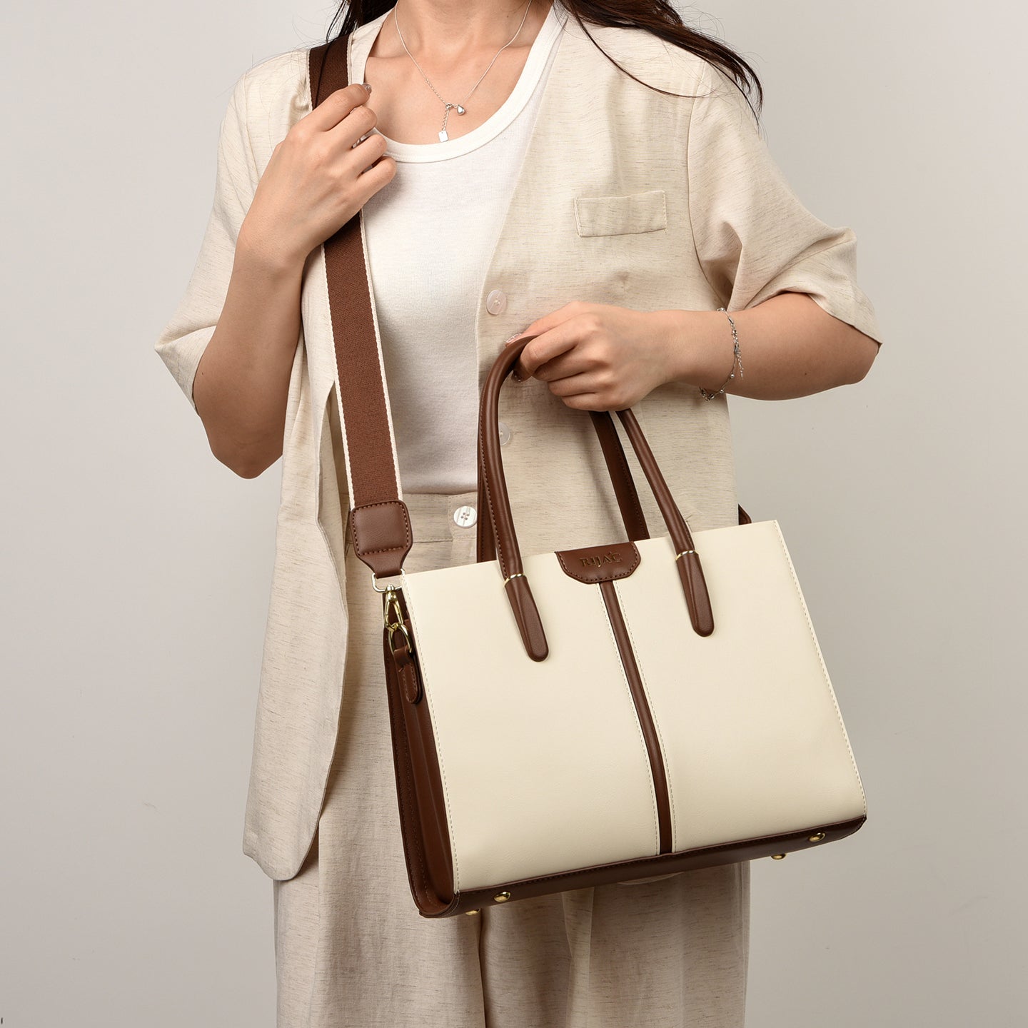 White Cyla 3 Compartment Handbag