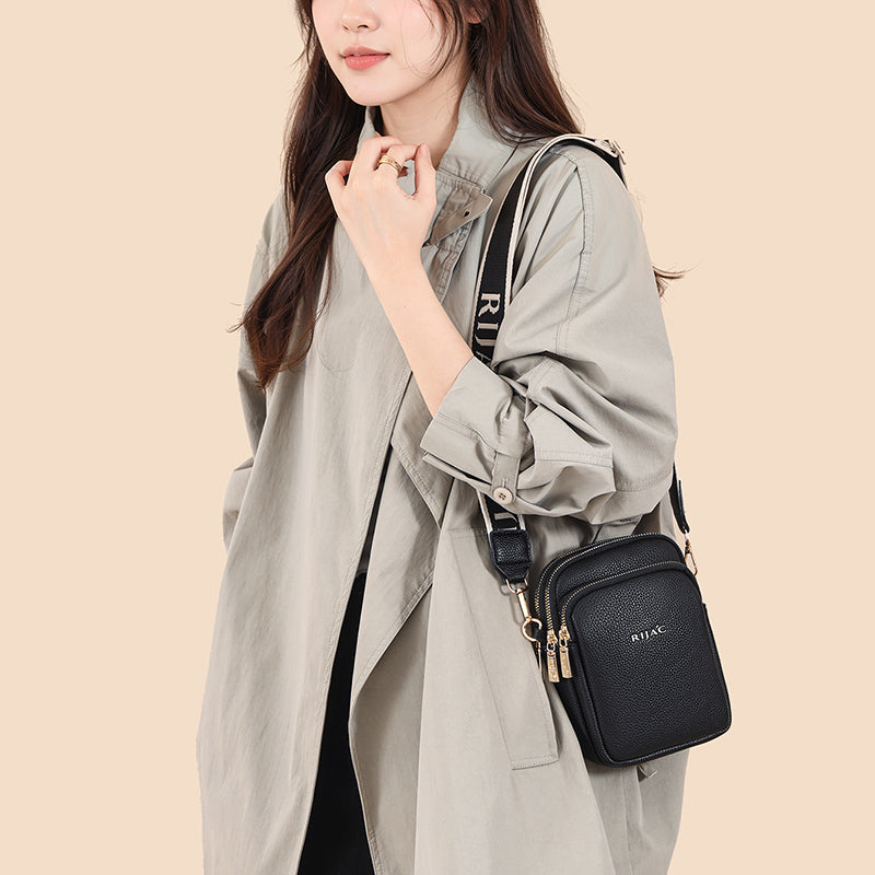 Black Nelo 3 Zipper Phone Sling Bag