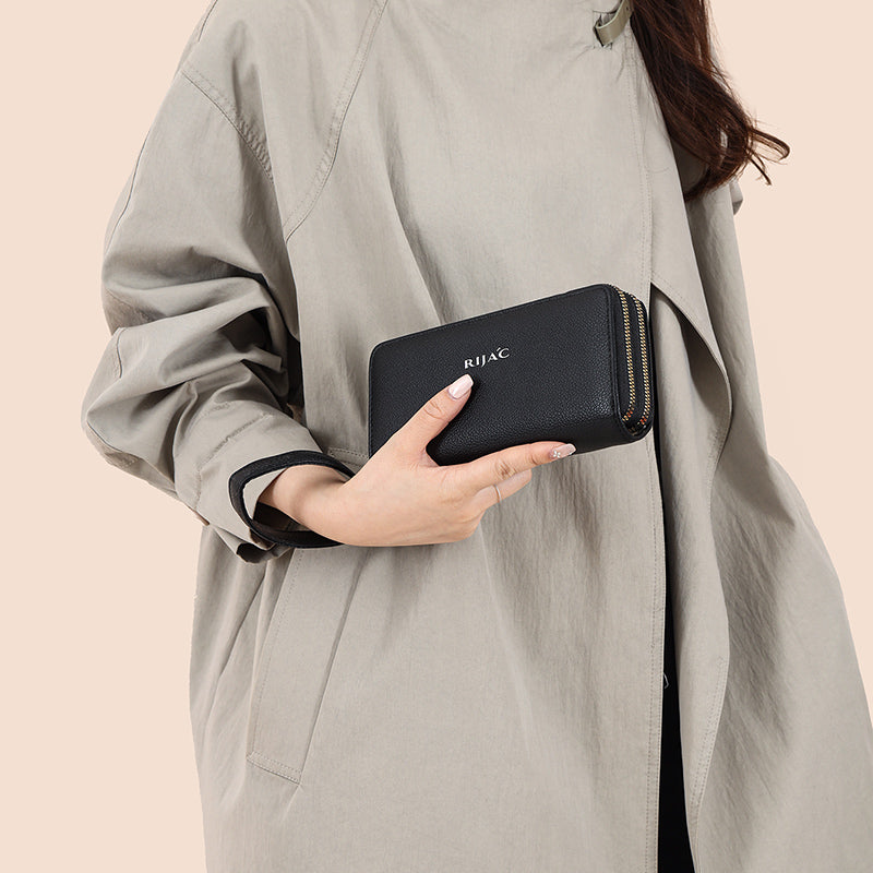Black Iva 2 Zipper Wallet