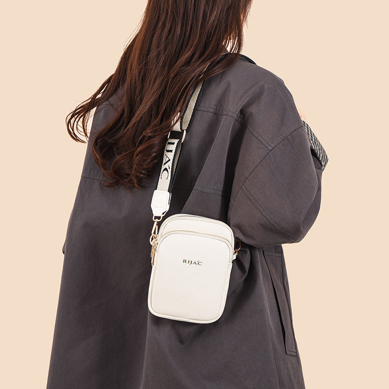 White Nelo 3 Zipper Phone Sling Bag