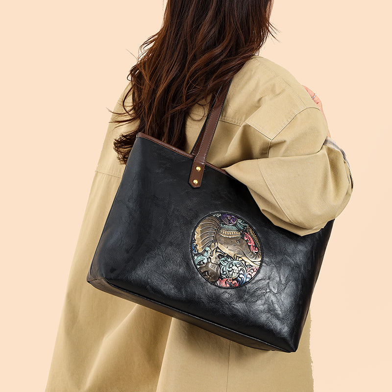 Black Ziro 2 Zipper Shoulder Tote Bag