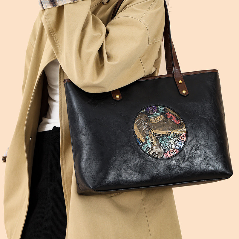 Black Ziro 2 Zipper Shoulder Tote Bag