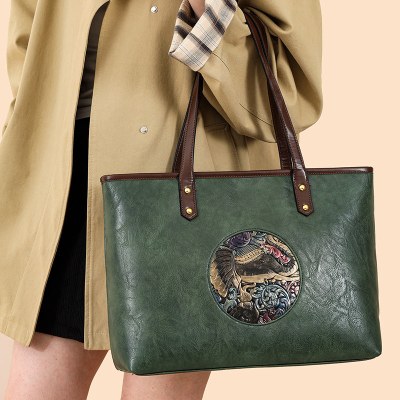 Green Ziro 2 Zipper Shoulder Tote Bag