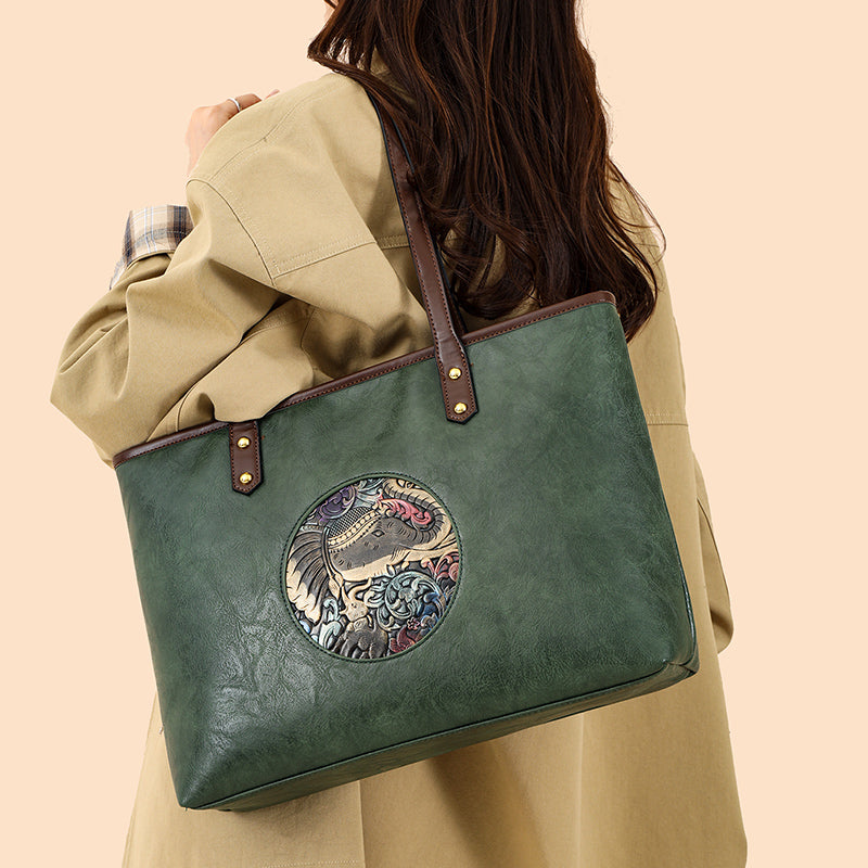Green Ziro 2 Zipper Shoulder Tote Bag