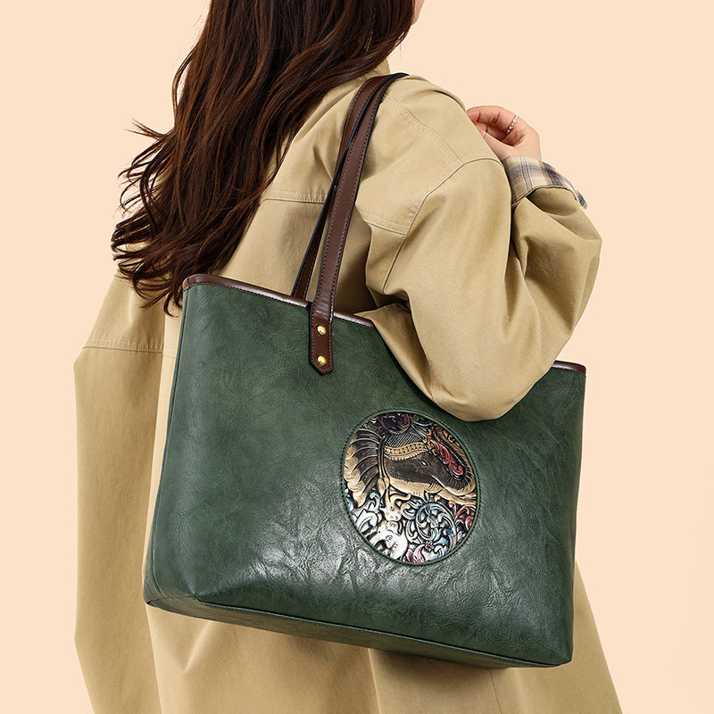 Green Ziro 2 Zipper Shoulder Tote Bag
