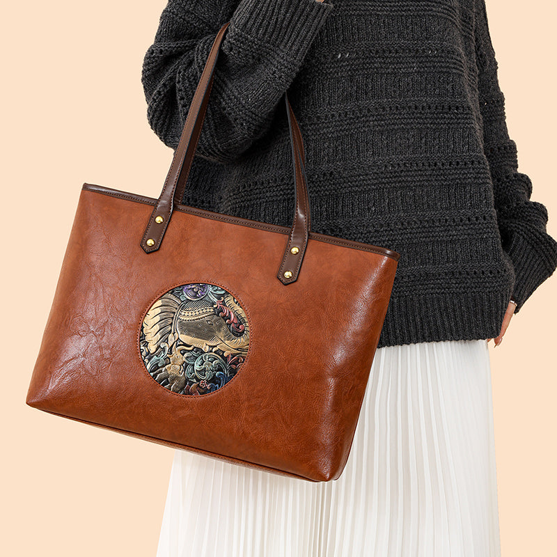 Brown Ziro 2 Zipper Shoulder Tote Bag