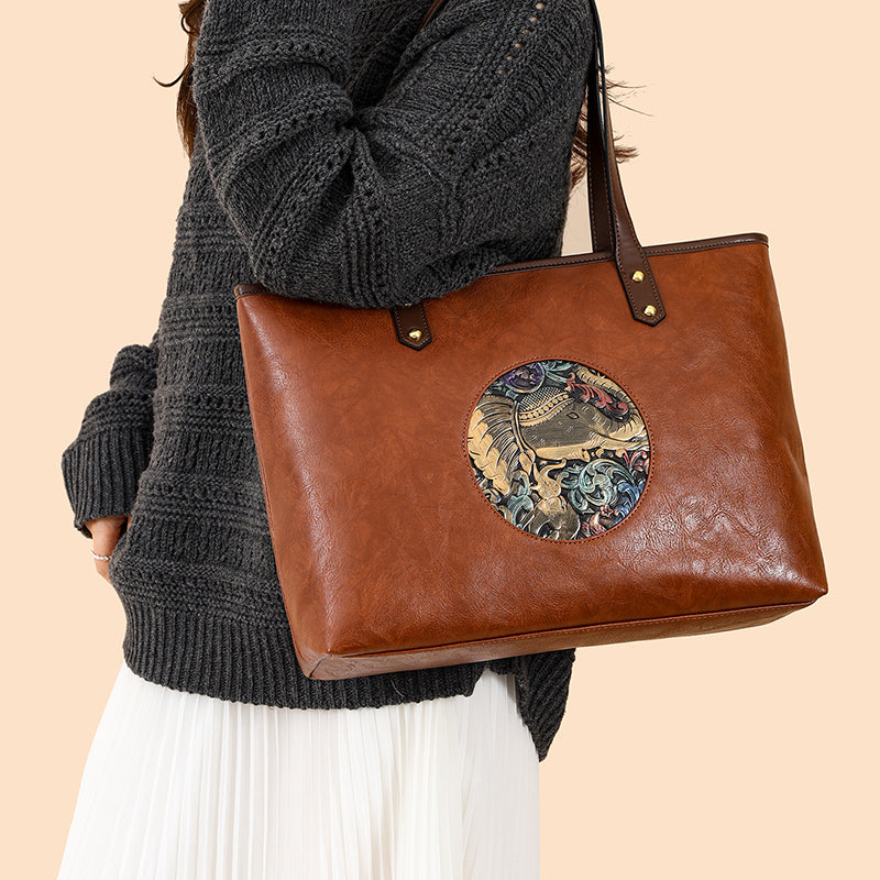 Brown Ziro 2 Zipper Shoulder Tote Bag