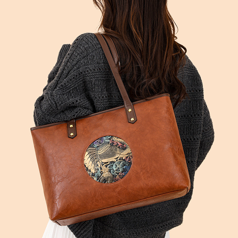 Brown Ziro 2 Zipper Shoulder Tote Bag