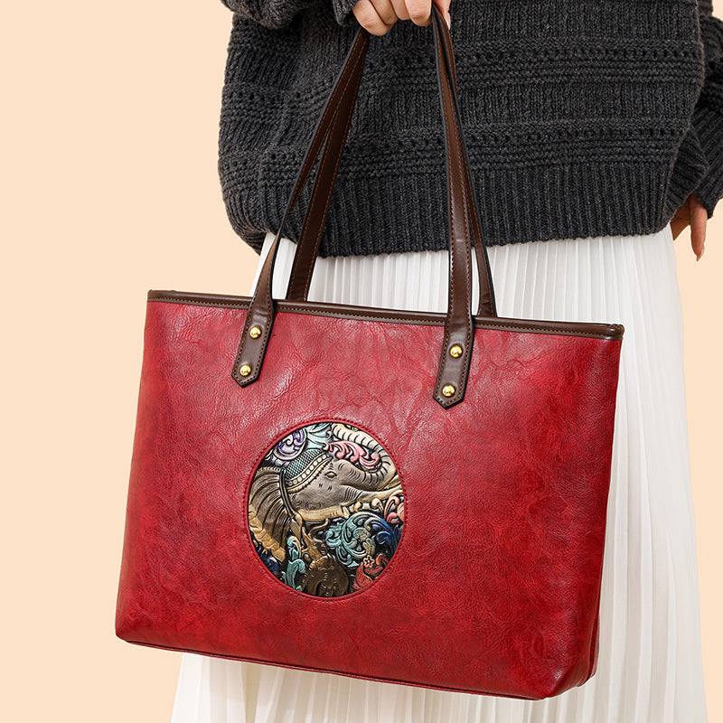 Red Ziro 2 Zipper Shoulder Tote Bag