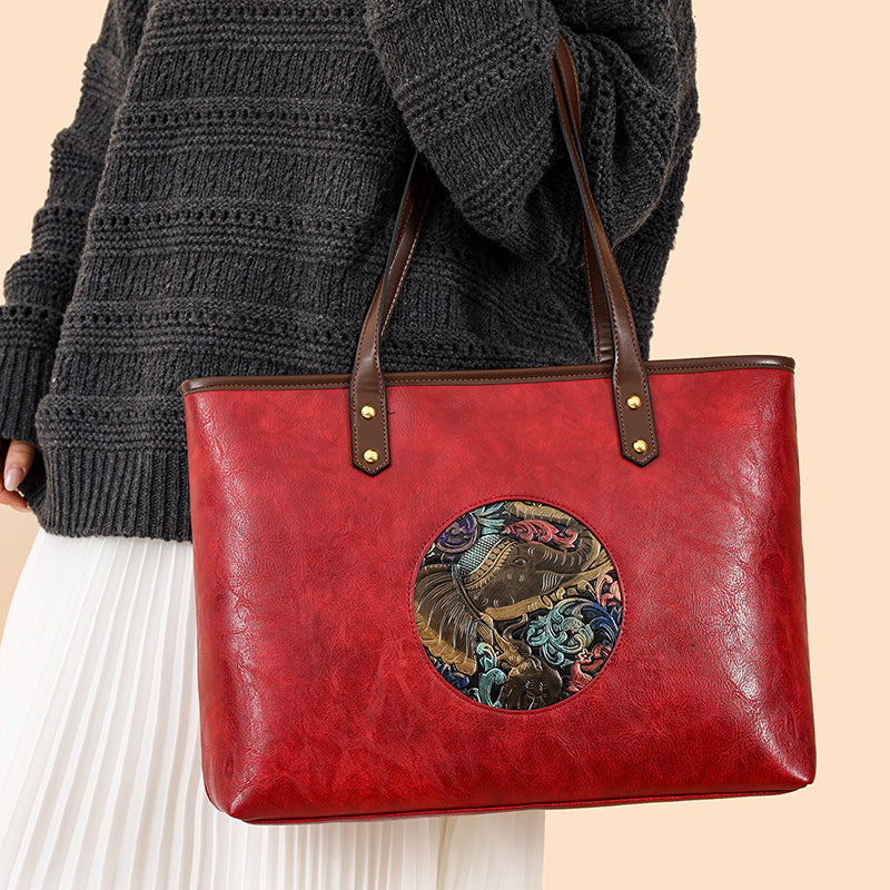 Red Ziro 2 Zipper Shoulder Tote Bag