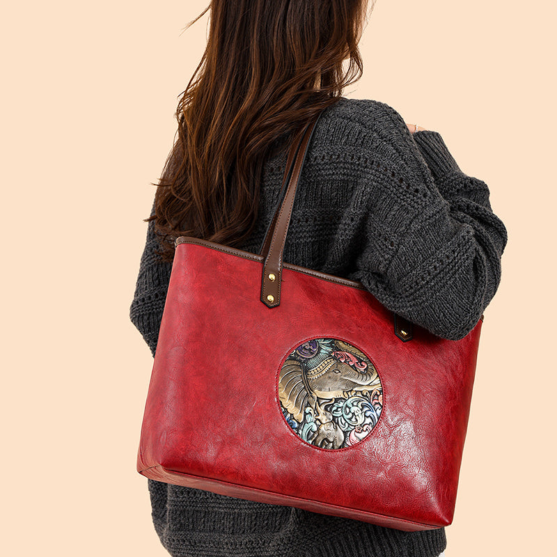 Red Ziro 2 Zipper Shoulder Tote Bag