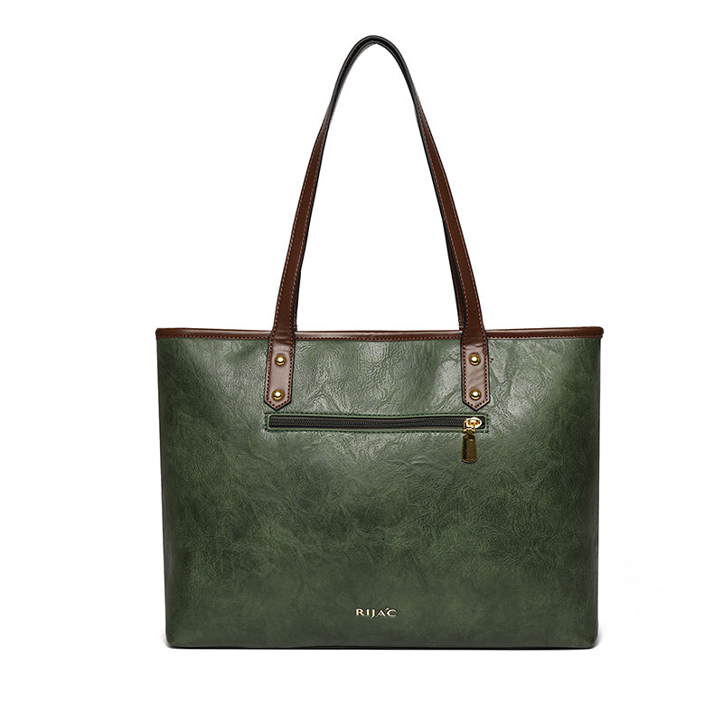 Brown Ziro 2 Zipper Shoulder Tote Bag