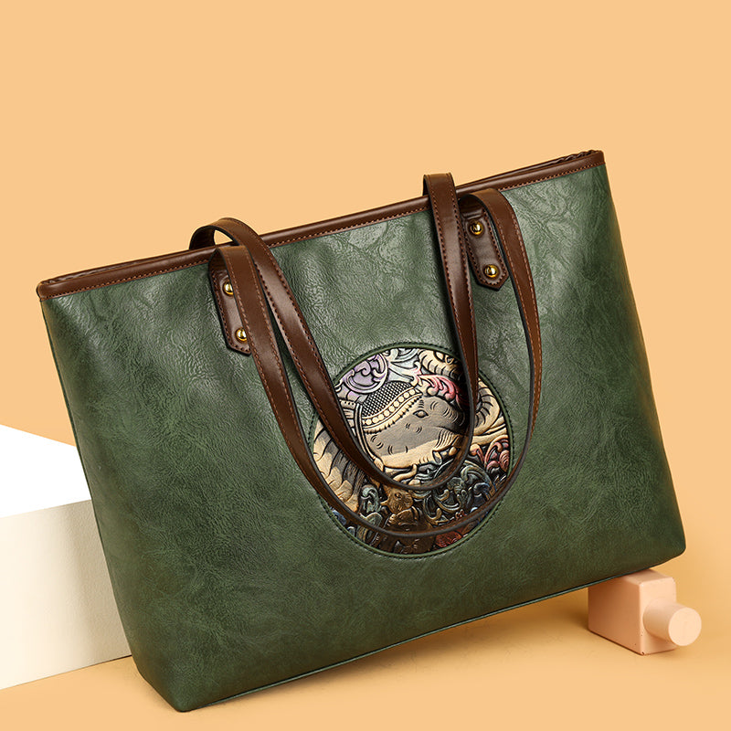 Green Ziro 2 Zipper Shoulder Tote Bag