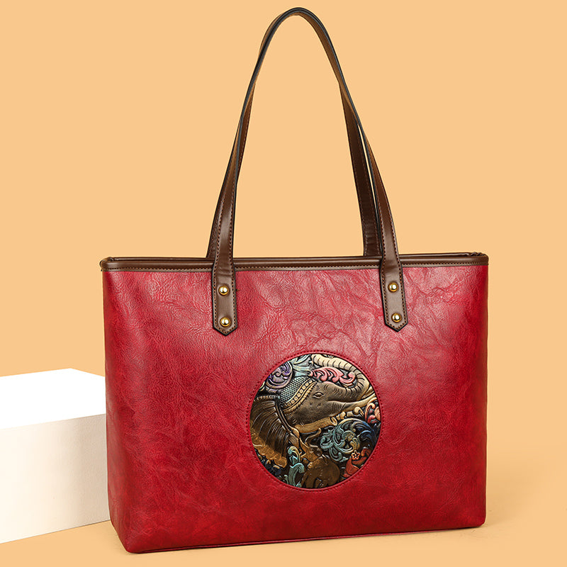 Red Ziro 2 Zipper Shoulder Tote Bag