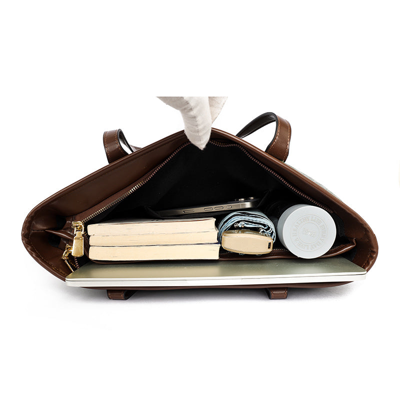 Brown Ziro 2 Zipper Shoulder Tote Bag