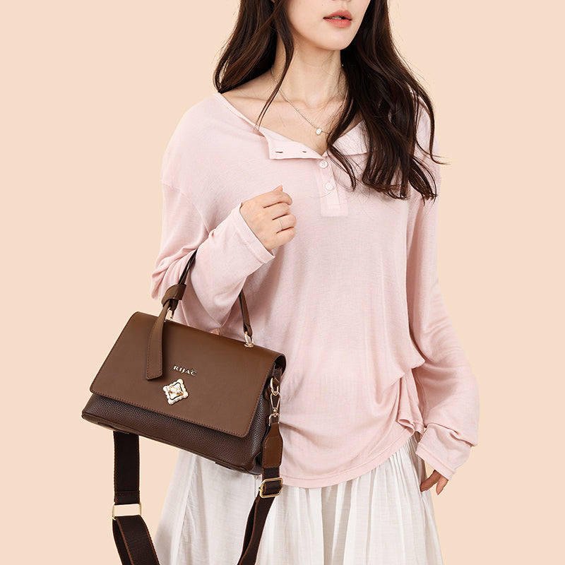 Brown Orvi 2 Compartment Flap Sling Bag