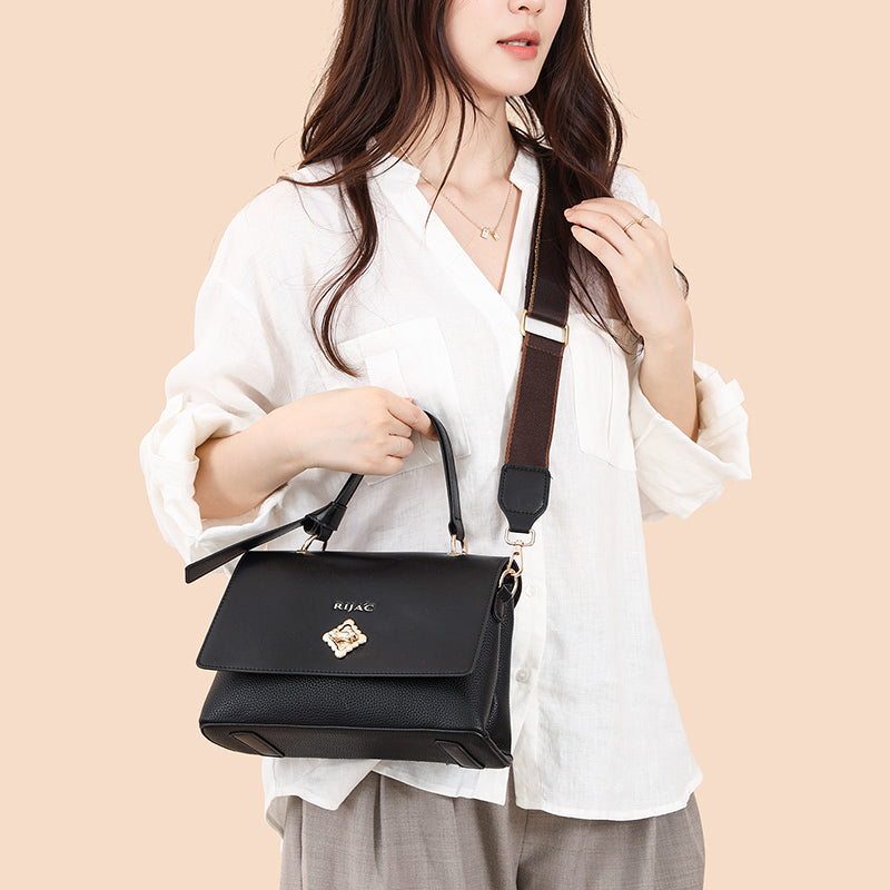Black Orvi 2 Compartment Flap Sling Bag