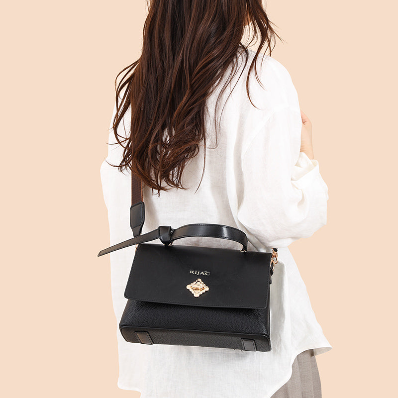 Black Orvi 2 Compartment Flap Sling Bag