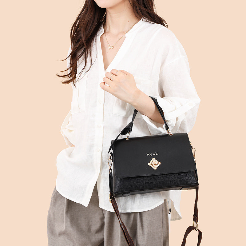 Black Orvi 2 Compartment Flap Sling Bag