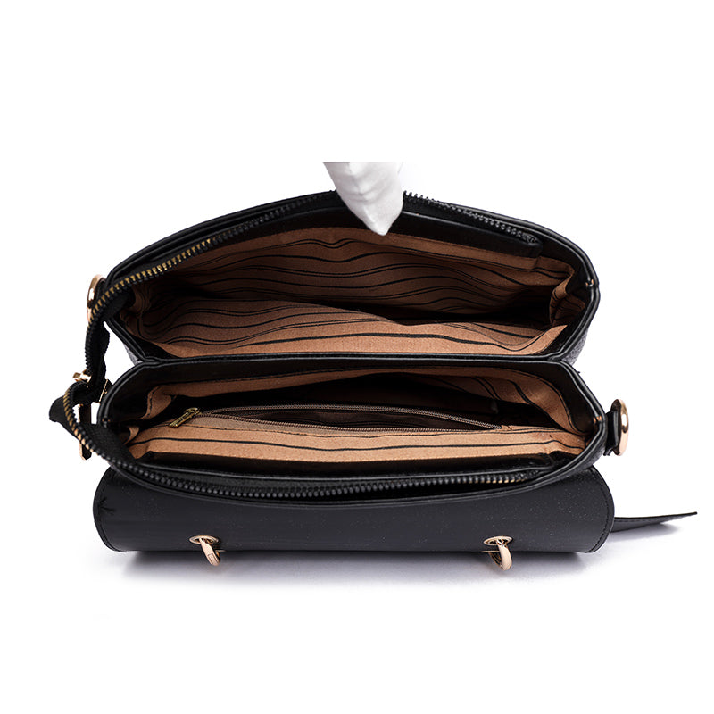 Black Orvi 2 Compartment Flap Sling Bag