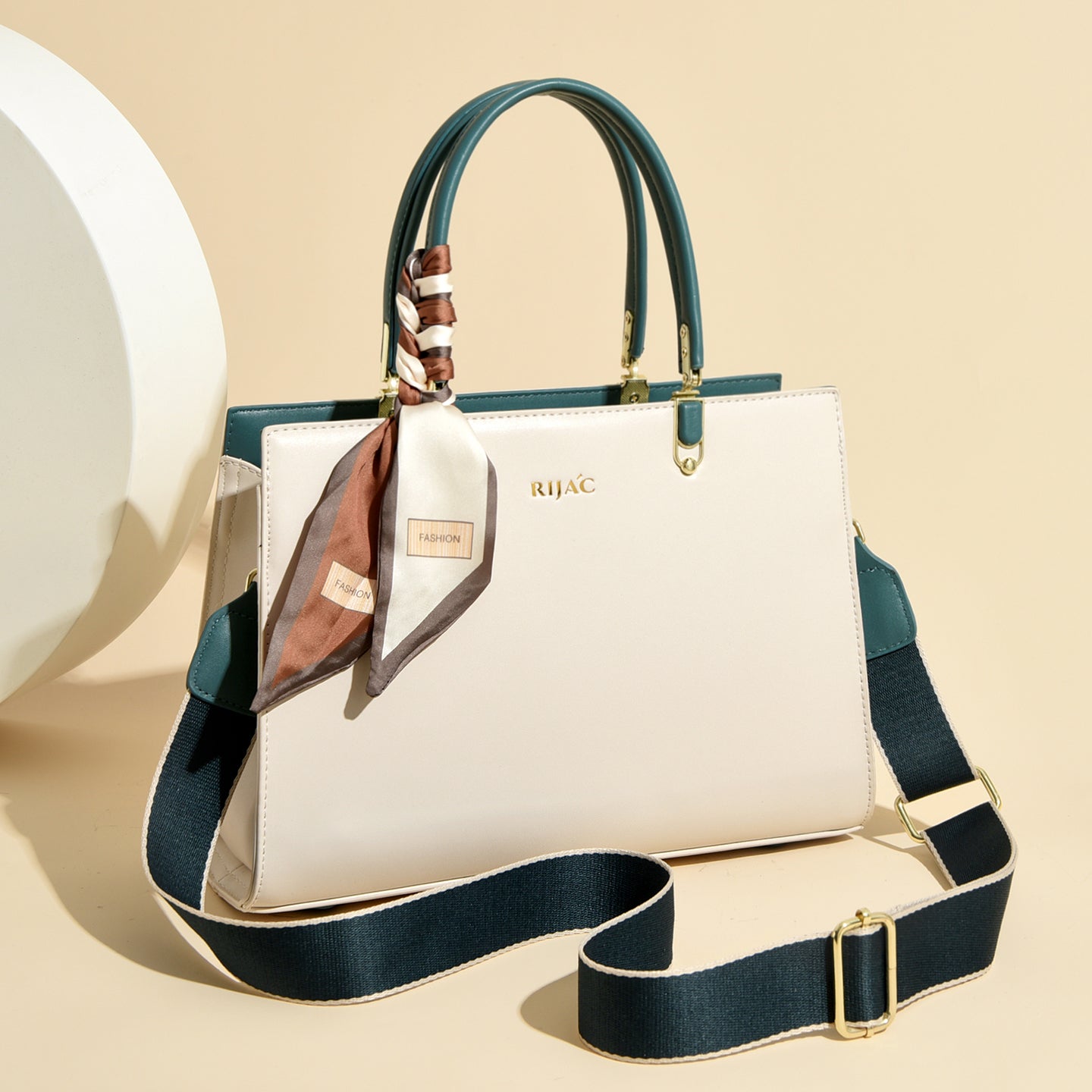 White-Blue Tovo Top Handle Handbag