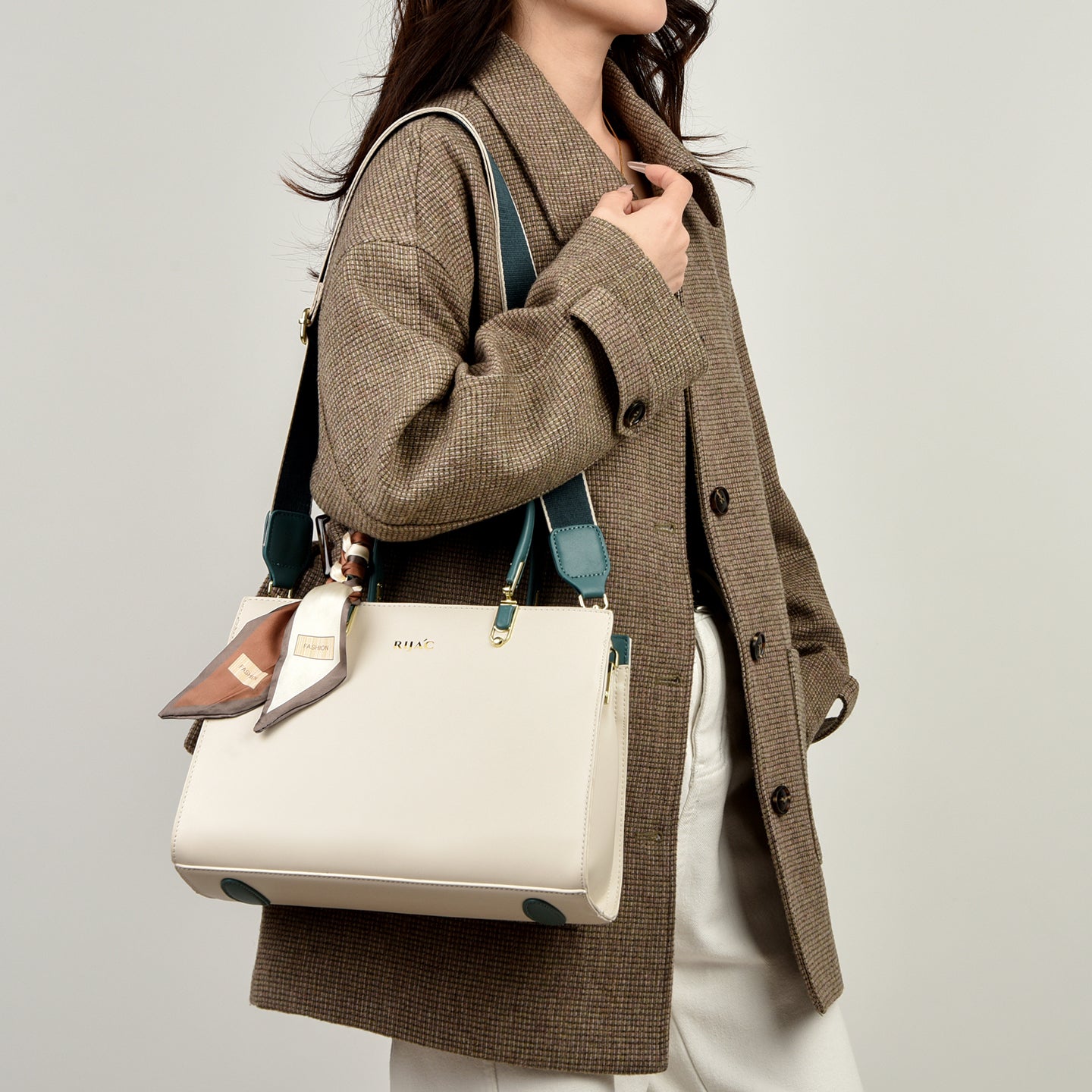 White-Blue Tovo Top Handle Handbag