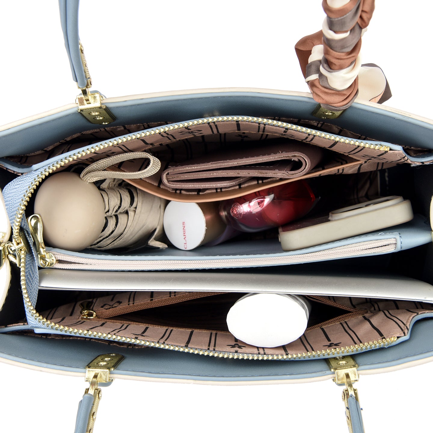 White-Blue Tovo Top Handle Handbag