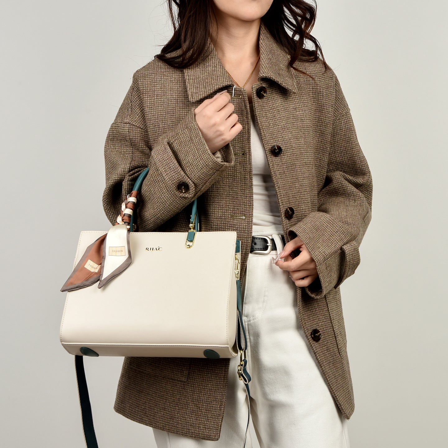 White-Blue Tovo Top Handle Handbag