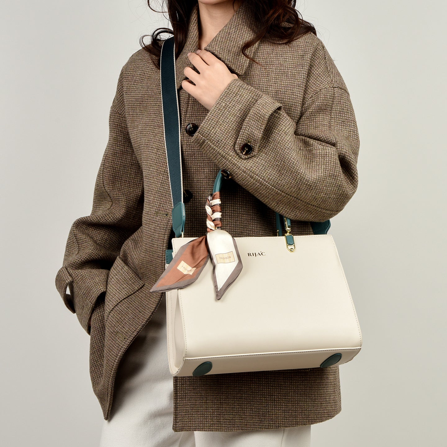 White-Blue Tovo Top Handle Handbag