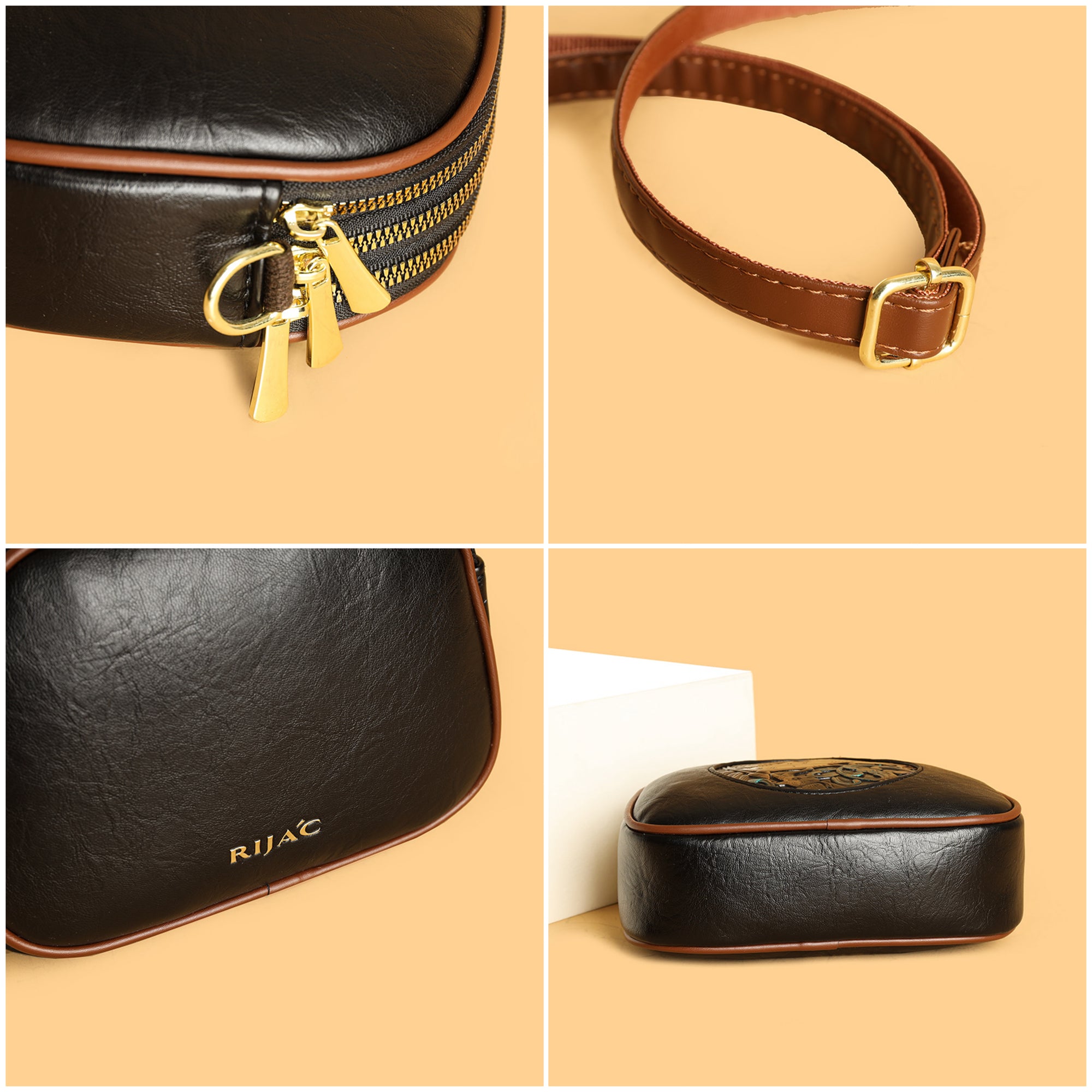 Brown Zopi 3 Zipper Sling Bag