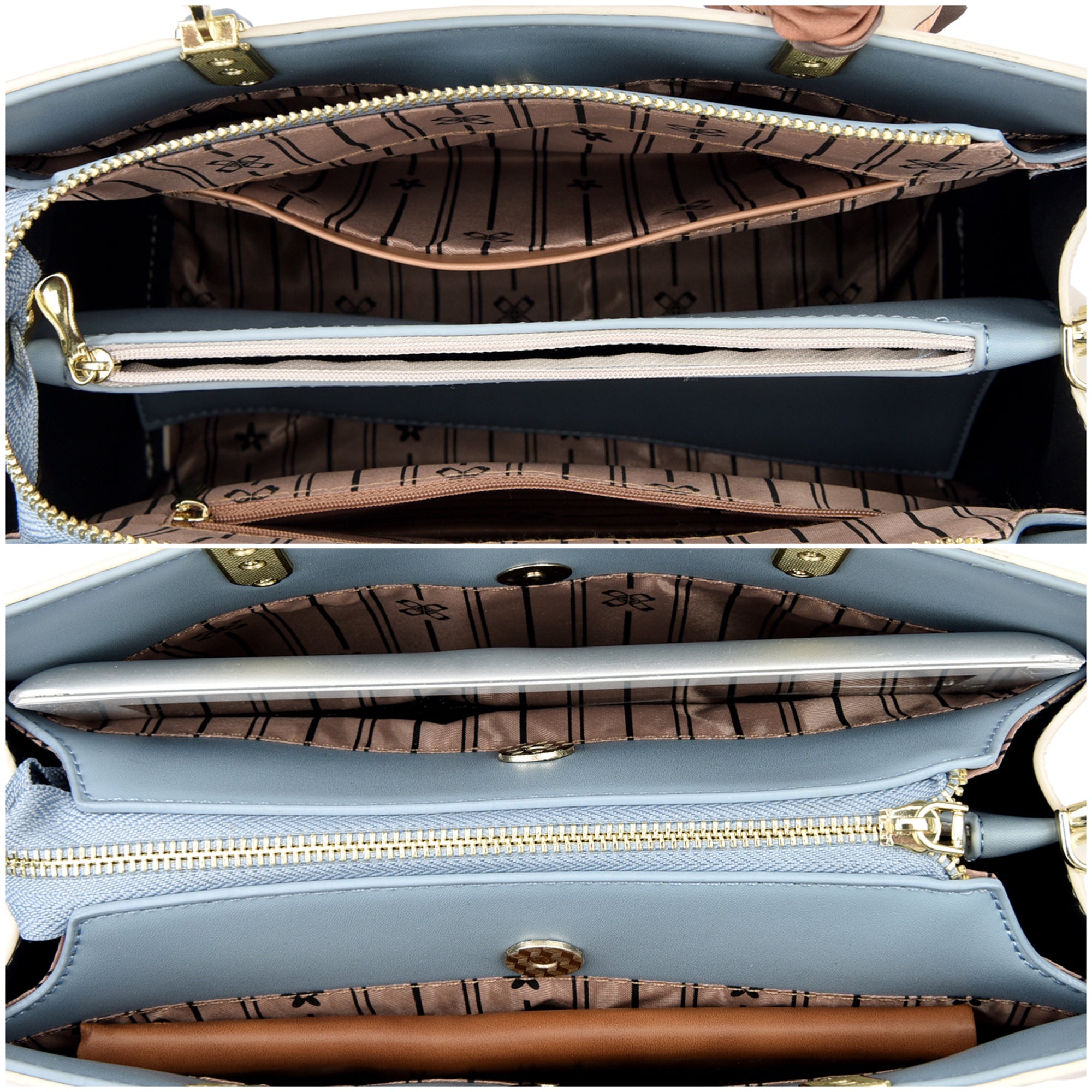 White-Blue Tovo Top Handle Handbag