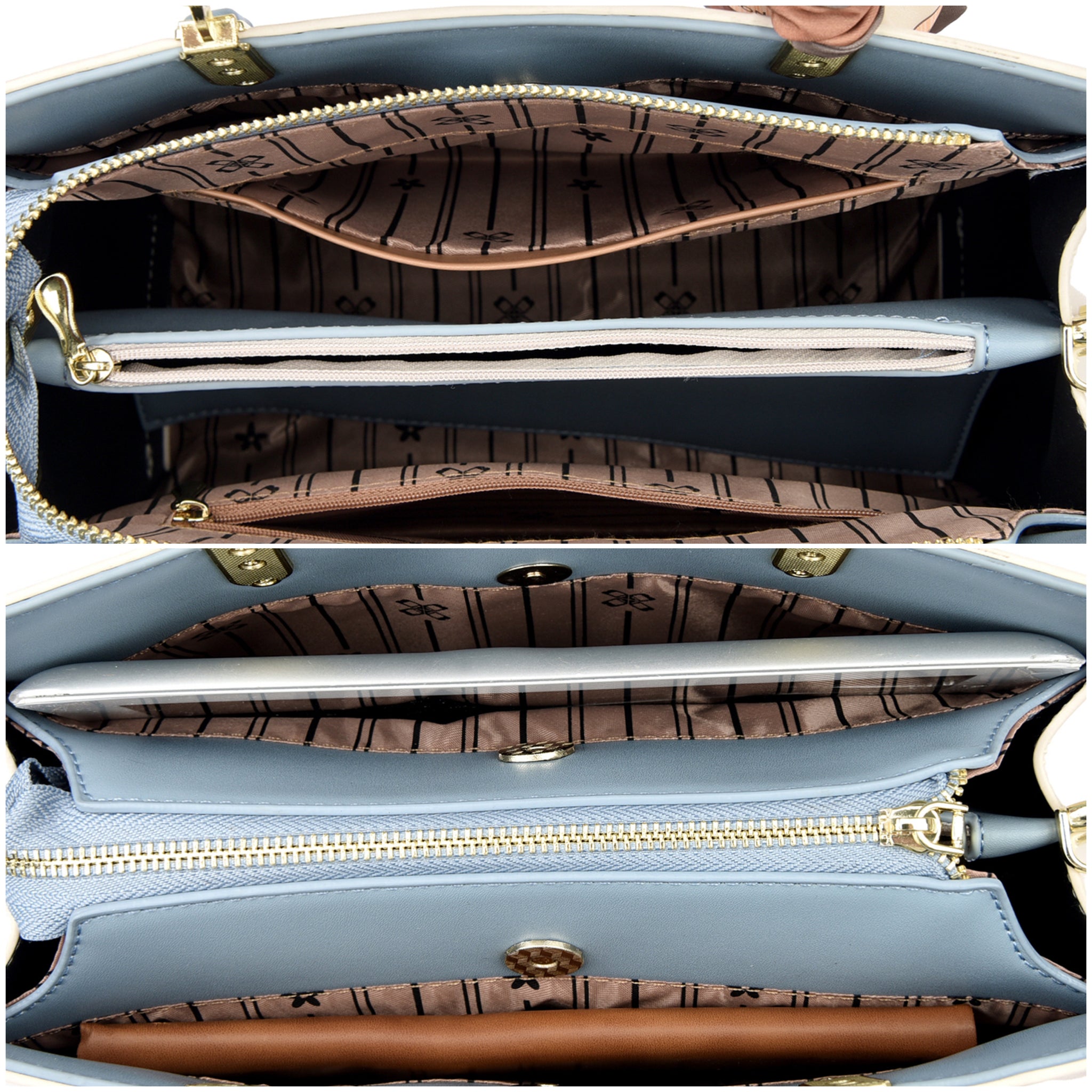 White-Blue Tovo Top Handle Handbag